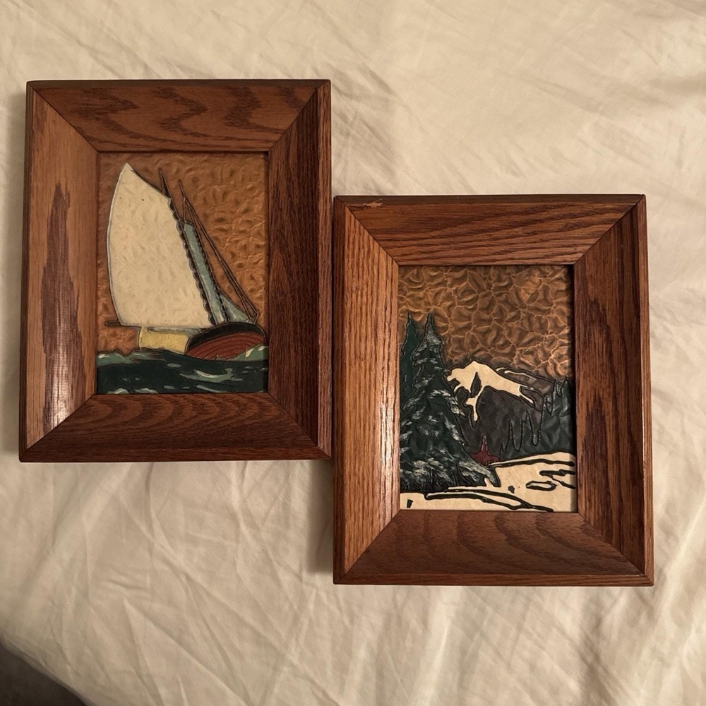 Vintage A. Gilles Art Enamel 7.5 Inch Set‎ Of 2 Unsigned